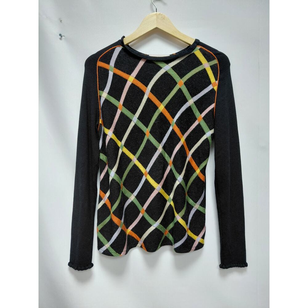 ALDO MARTINS Multicolor Geometric Knit Top Long Sleeve Crew Neck Size 12